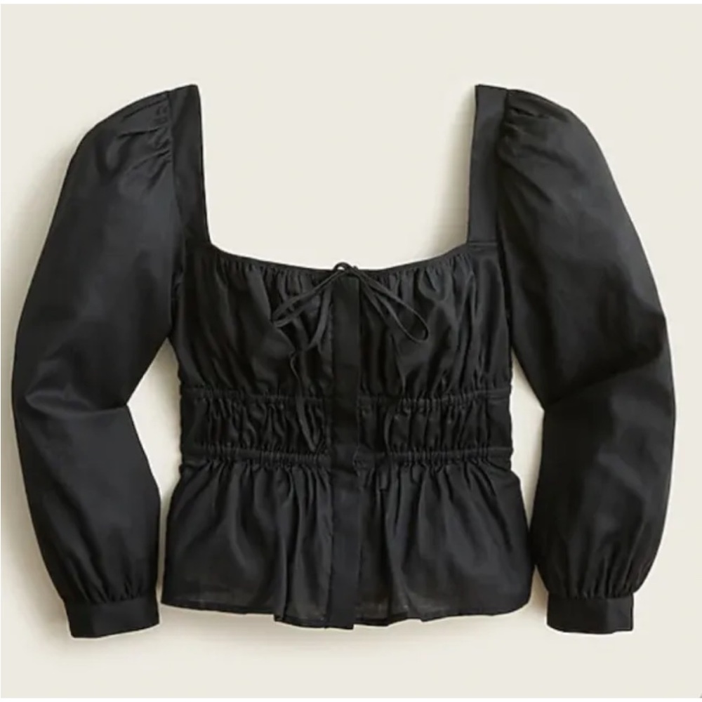 J. Crew Cinched Waist Top in Herringbone Cotton